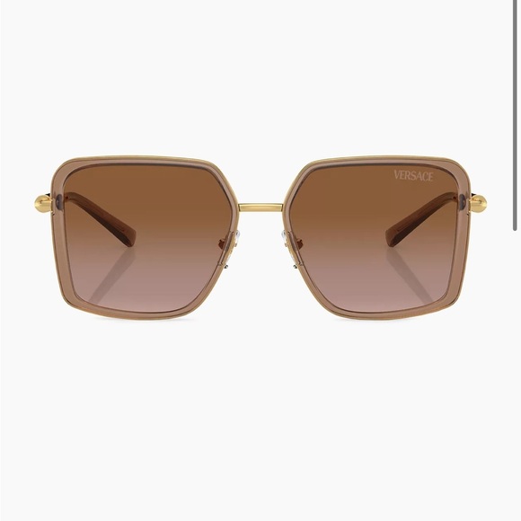 VERSACE AUTHENTIC NIB Gold Medusa Square Brown Fade Sunglasses w/Clamshell Case
